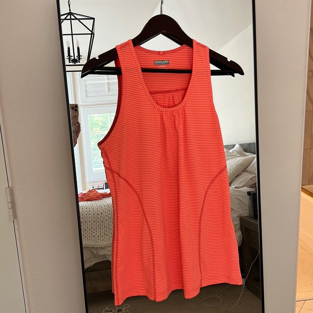 Kirkland Signature Large Coral Striped Fitness Tank Workout Shirt